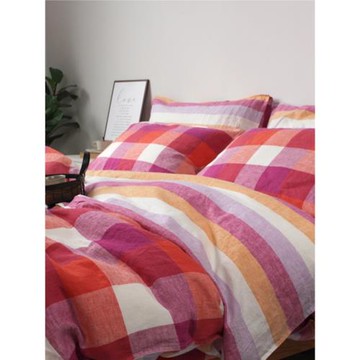 【紫紅格子】色織純亞麻四件套 顏色鮮亮面料透氣 14支100%亞麻