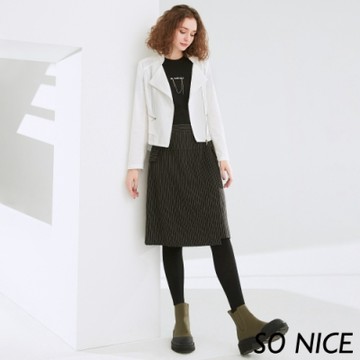 SO NICE質感假兩件細直紋裙褲