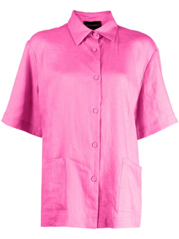 Cynthia Rowley - short-sleeve linen shirt - women - Recycled Linen - XS - Pink
