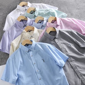 硬貨剛需！牛津紡精致刺繡外貿男裝尾貨夏季商務休閑短袖襯衫襯衣