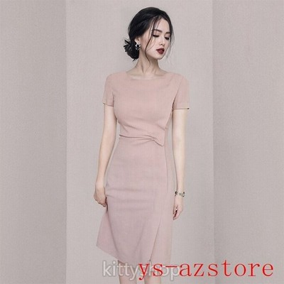 ピンク ワンピース 半袖 夏 無地 韓国風 タイトワンピース フォーマル 通勤 Ol 二次会ドレス お呼ばれドレス 膝丈ワンピース 代 30代 通販 Lineポイント最大get Lineショッピング