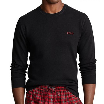 Polo Ralph Lauren RL 熱銷刺繡文字下擺小馬素面長袖T恤-黑色