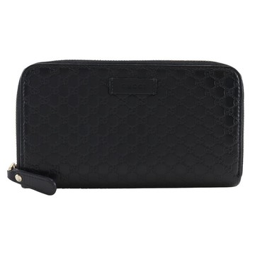 【日本直送】經典設計 GUCCI 拉鍊長夾 GG Micro Outlet 449391 壓紋皮革 黑色 中性【二手】