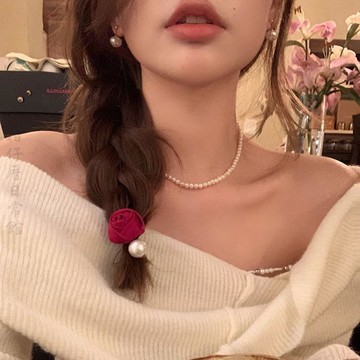 🔥2件9折🍊臺北出貨🍊可開發票萬般溫柔復古玫瑰珍珠髮夾女花朵髮飾劉海夾紅色頭飾側邊夾子