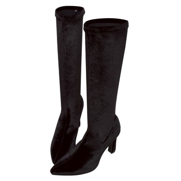 ANNSTAR 張琳ilsa聯名-時髦前線絨布尖頭及膝靴7cm-黑