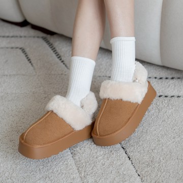 麂皮拼接厚底毛毛拖鞋(後帶可拆) ND923362【現貨】