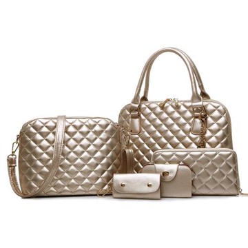 菱格子母包新款時尚女包五件套手提單肩斜跨貝殼實用大包包