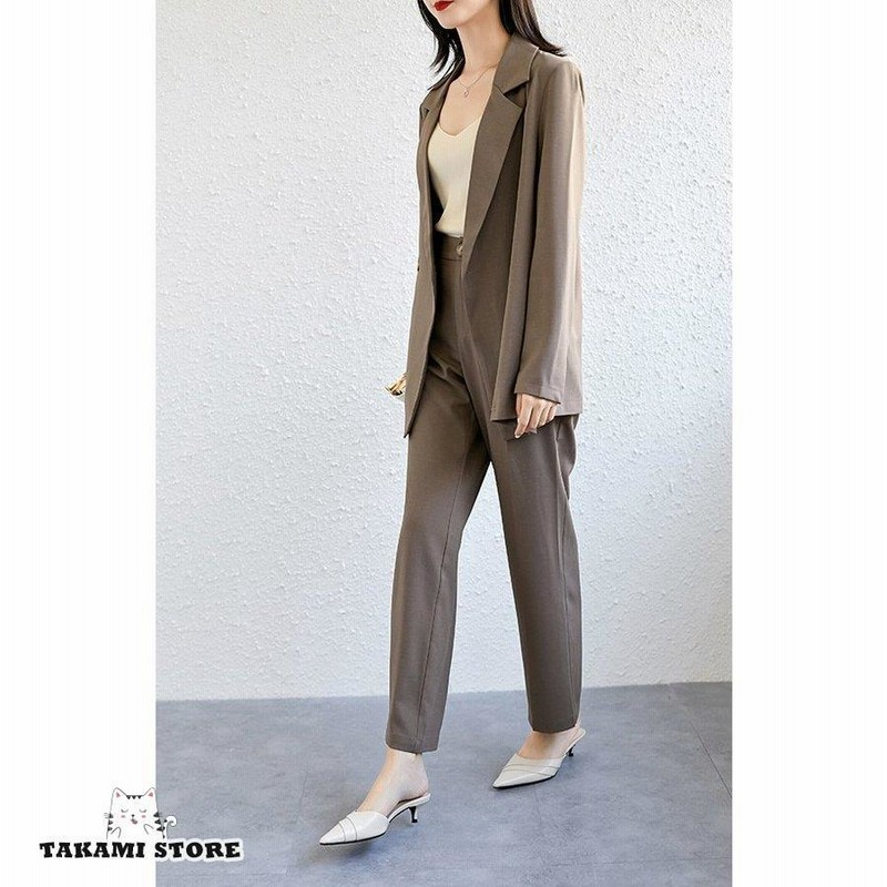 シンプル セットアップ パンツ スーツ オフィス 3color 韓国 パンツスーツ セットアップ レディース おしゃれ スーツ セット