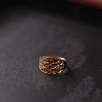 Emerald Gift。拈翠-法國製18K包金戒指-寬版蕾絲-絕版