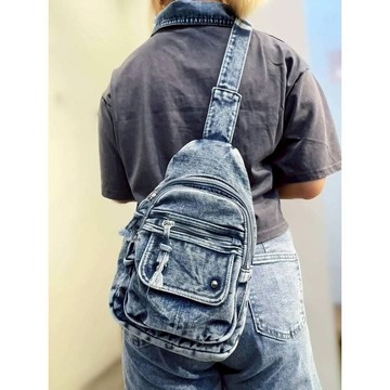 MUCH主幼商場復古單寧百搭斜背包
