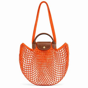 LONGCHAMP LE PLIAGE FILET系列網狀棉質手提/肩背兩用包(大/柳橙）