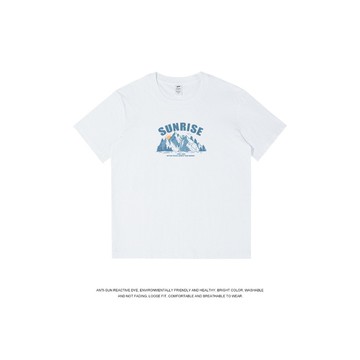 【台灣出貨】日照金山印花短袖T恤潮流男裝2023新款寬鬆半袖純棉卡通上衣男夏