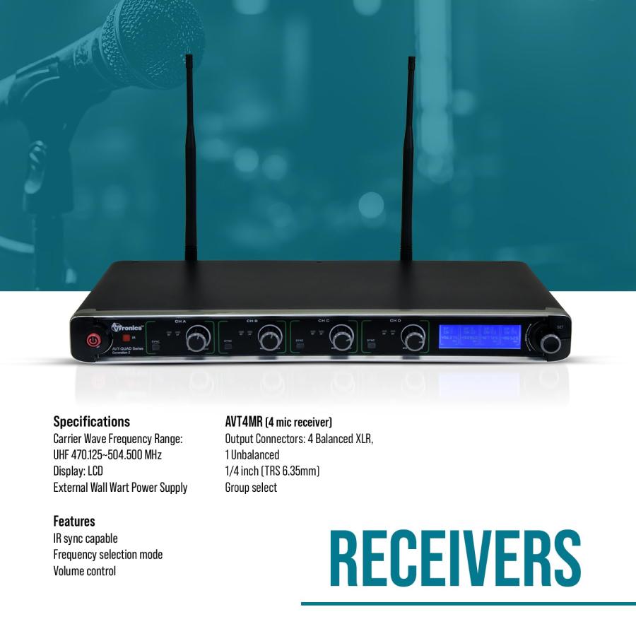 Avtronics Professional Wireless Microphone System with Handheld Dynamic Microphones, 200 Channels Uhf Wireless Mic with LCD Display, Karaoke for Eve