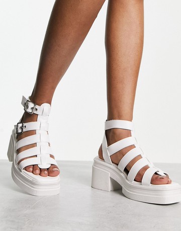 ASOS DESIGN Highway chunky mid heeled sandals in white