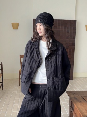 隙柔 / 短款絎秀棉衣外套 /  精紡棉