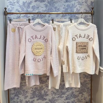 冬春軟綿綿蘇打餅干粉撲保暖女家居服加厚睡衣套頭衫長褲套裝6927