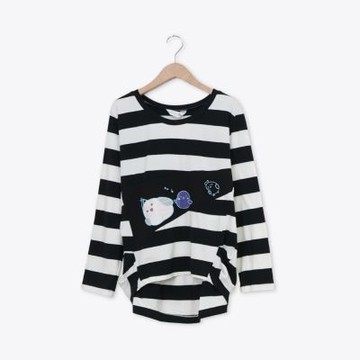 【Dailo】鳥兒圖案拼接上衣 黑