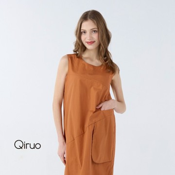 【Qiruo 奇若】春夏專櫃橘色時尚削肩洋裝3201F 膝上小A洋裝