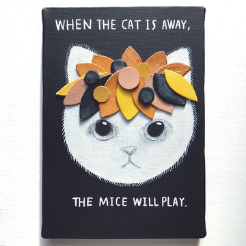 貓和皮革藝術原創繪畫帆布畫動物畫牆壁裝飾