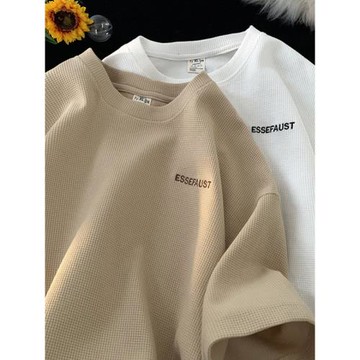 華夫格短袖t恤男夏季2025新款潮牌圓領半袖美拉德寬松休閑體恤衫