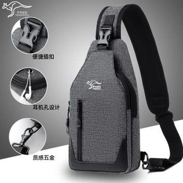 薩奇袋鼠胸包男士休閑百搭斜挎包時尚大容量帆布單肩包新款斜肩包