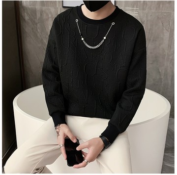 FINDSENSE X  男士氣泡壓花項鏈設計落肩圓領套頭T恤