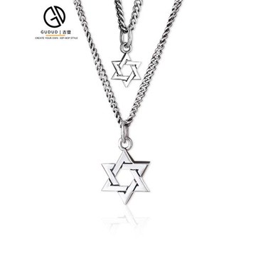 (免運)官方正品王嘉爾張藝興同款純銀六芒星項鏈男潮嘻哈衛衣鏈個性搖滾