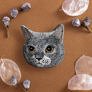 刺繡貼紙-英短藍貓/灰貓(A0015)