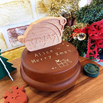 聖誕雪人原木音樂盒【交換禮物】