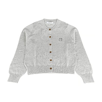 MAISON KITSUNE經典狐狸頭LOGO輕柔羊毛6釦圓領長袖開襟衫(女款/淺灰)