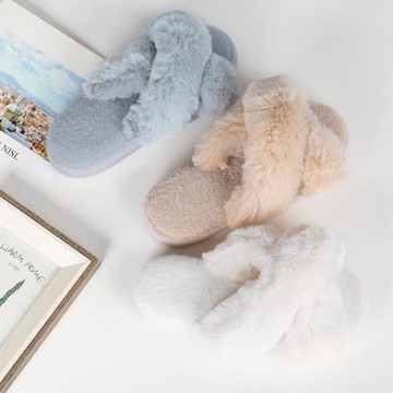 出口日本韓國小兔絨防滑簡約時尚交叉室內家居拖鞋 可外穿拖鞋女