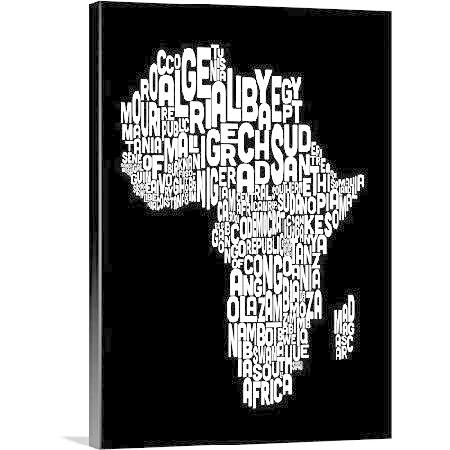 African Countries Text Map, Black and Canvas Wall Art Print, Map Artwork