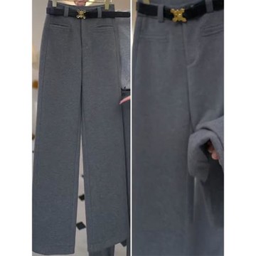 醋酸羊毛闊腿褲女2025秋冬季新款高腰寬松毛呢直筒褲灰色休閑褲子