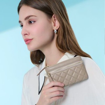 2R 綿霜羊皮 Kerry 香香菱格零錢包 卡其灰