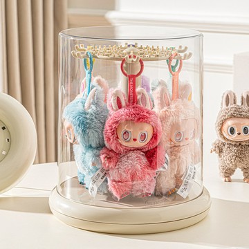 拉布布掛件展示盒透明旋轉labubu毛絨玩具玩偶手辦盲盒收納展示架盲盒亞克力展示盒手辦展示盒公仔展示盒旋轉掛件公仔盒