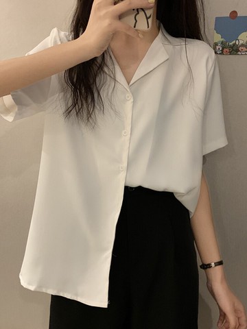 寬松短袖百搭襯衫女設計感小眾白色襯衣年新款夏季韓版上衣潮