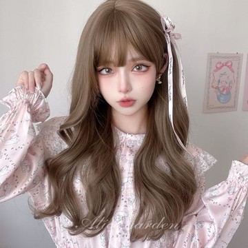 lolita齊劉海時尚全頭套長卷發
