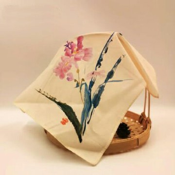 【黃賓虹花卉畫純棉手帕-30*30cm-1款/組】安博院古典方巾懷舊古風精美圖案-90304