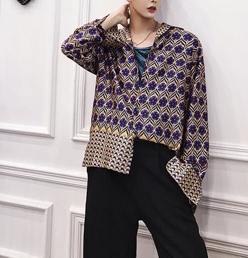 FINDSENSE H1秋季 新款 日本 原創 高端綢緞面料 痞帥  氣質 復古花 翻領襯衫 長袖襯衫 潮男上衣