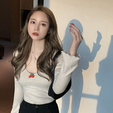 大領口打底衫秋裝女修身內搭長袖t恤性感v領溫柔風上衣