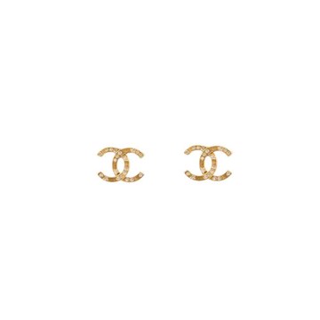 CHANEL CC Logo 星飾鑲鑽針式耳環(金色)