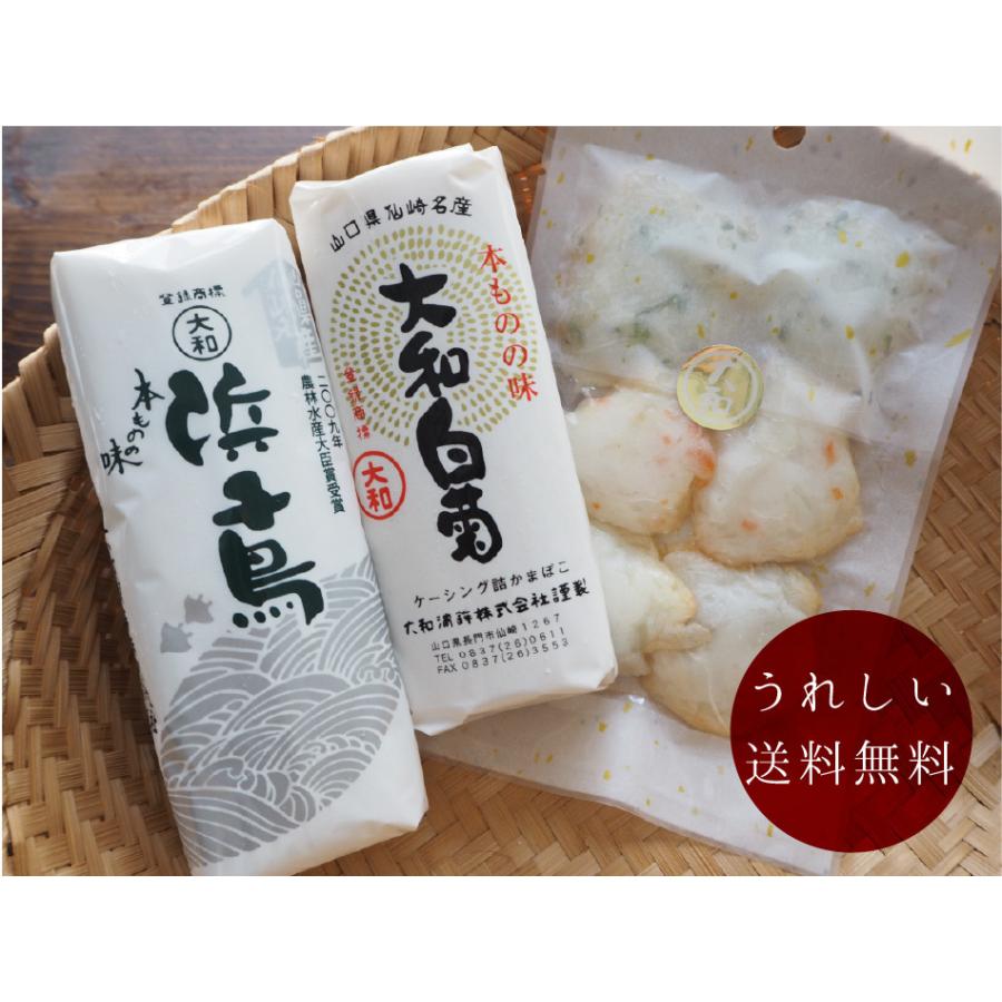 かまぼこ 大和蒲鉾 お試しセット ３種入 送料無料 山口 焼き抜きかまぼこ 蒲鉾 高級かまぼこ お中元 お歳暮 おせち 内祝 贈答 練りもの ギフト