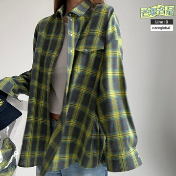 【復古格紋】女式襯衫 長袖襯衫 寬鬆襯衫 格紋上衣 翻領襯衫 百搭設計 棉質面料 多口袋裝飾 秋季日常穿搭 職場休閒兩穿