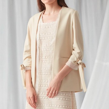 無領西裝外套 - NUDE