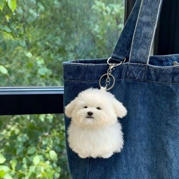 🌹桃園出貨🌹超萌15cm比熊犬毛绒挂件 仿真狗狗玩具公仔 生日礼物钥匙扣 软萌小白比熊毛绒吊饰 仿真小狗钥匙扣 包包装饰