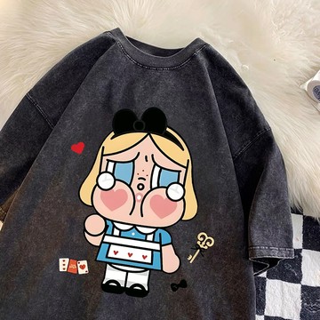 巨喜歡！飛天小女警 哭娃 crybaby 水洗短袖 t恤 水洗t純棉 寬鬆上衣 美式短袖 蓋屁股上衣 個性上衣 夏季女裝