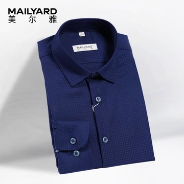 MAILYARD/美爾雅長袖襯衫 羊毛商務休閑男士襯衣修身格子長襯 050