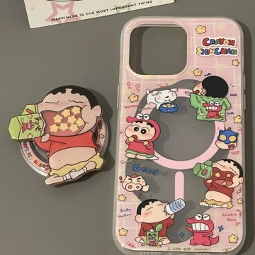 吃零食蠟筆小新磁吸支架 適用iPhone1817E16蘋果15pro手機殼13/12/11防摔12mini