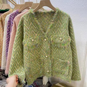 【韓國K.W.】現貨橘黃暖陽水貂絨毛海小香風外套(復古風/水貂絨/加厚)