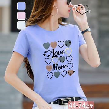 棉圓領愛心宮格字母印花撞色上衣(3色) M-3XL【963618X】【現+預】☆流行前線☆